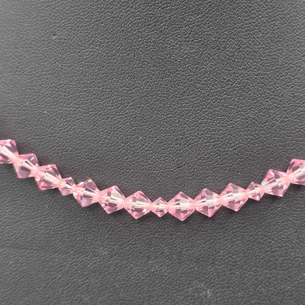 MVS Designs Pink Crystal Bicone Bead Necklace‎ Silver Tone Toggle Clasp 16 Inch